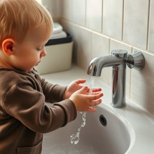 کودک در حال شستن دست ها برای رعایت بهداشت فردی